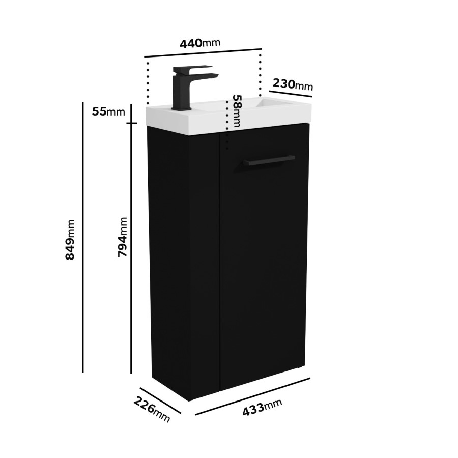 430mm Black Cloakroom Freestanding Vanity Unit with Basin and Black Handle - Virgo 