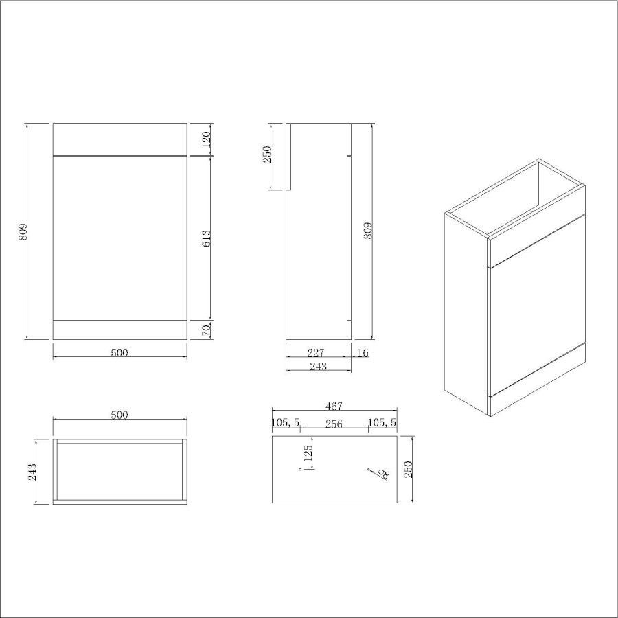 1100mm White Toilet and Sink Unit Left Hand with Square Toilet and Brass Fittings - Ashford