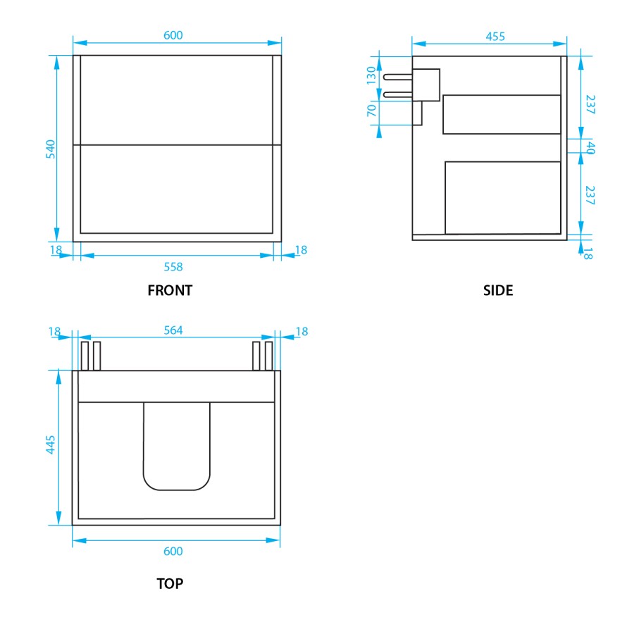 600mm Black Wall Hung Vanity Unit with Basin - Roxbi