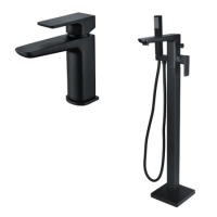 Zana Matt Black Basin Mixer Tap & Freestanding Bath Tap Pack
