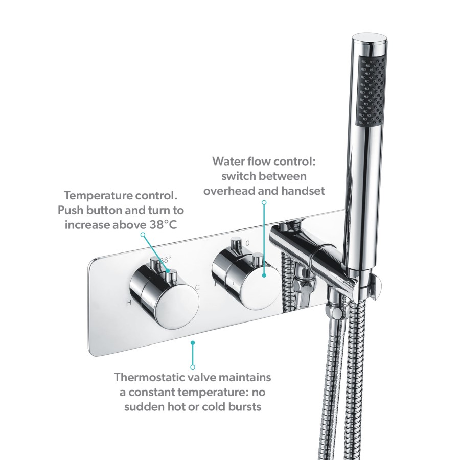 Chrome 2 Outlet Wall Mounted Thermostatic Mixer Shower Set with Integrated Hand Shower - Arissa