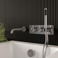 Chrome 2 Outlet Thermostatic Mixer Shower Set with Bath Filler Spout and Integrated Hand Shower - Arissa