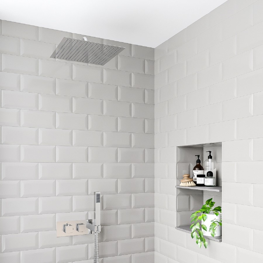 Chrome 2 Outlet Wall Mounted Thermostatic Mixer Shower Set with Hand Shower - Cube