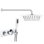 Chrome 2 Outlet Wall Mounted Thermostatic Mixer Shower Set with Hand Shower - Cube
