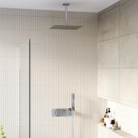 Chrome 2 Outlet Ceiling Mounted Thermostatic Mixer Shower Set with Hand Shower - Cube
