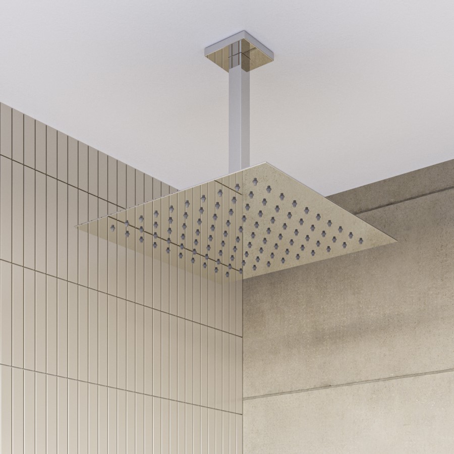 Chrome 2 Outlet Ceiling Mounted Thermostatic Mixer Shower Set with Hand Shower - Cube