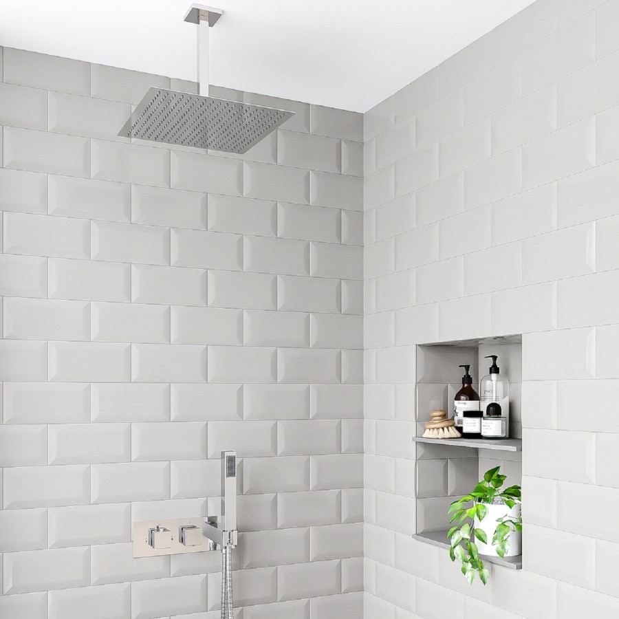 Chrome 2 Outlet Ceiling Mounted Thermostatic Mixer Shower Set with Hand Shower - Cube