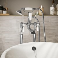 Chrome Freestanding Bath Shower Mixer Tap with Stand Pipes  - Helston