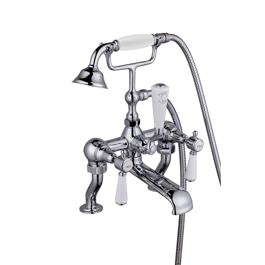 Chrome Freestanding Bath Shower Mixer Tap with Stand Pipes  - Helston