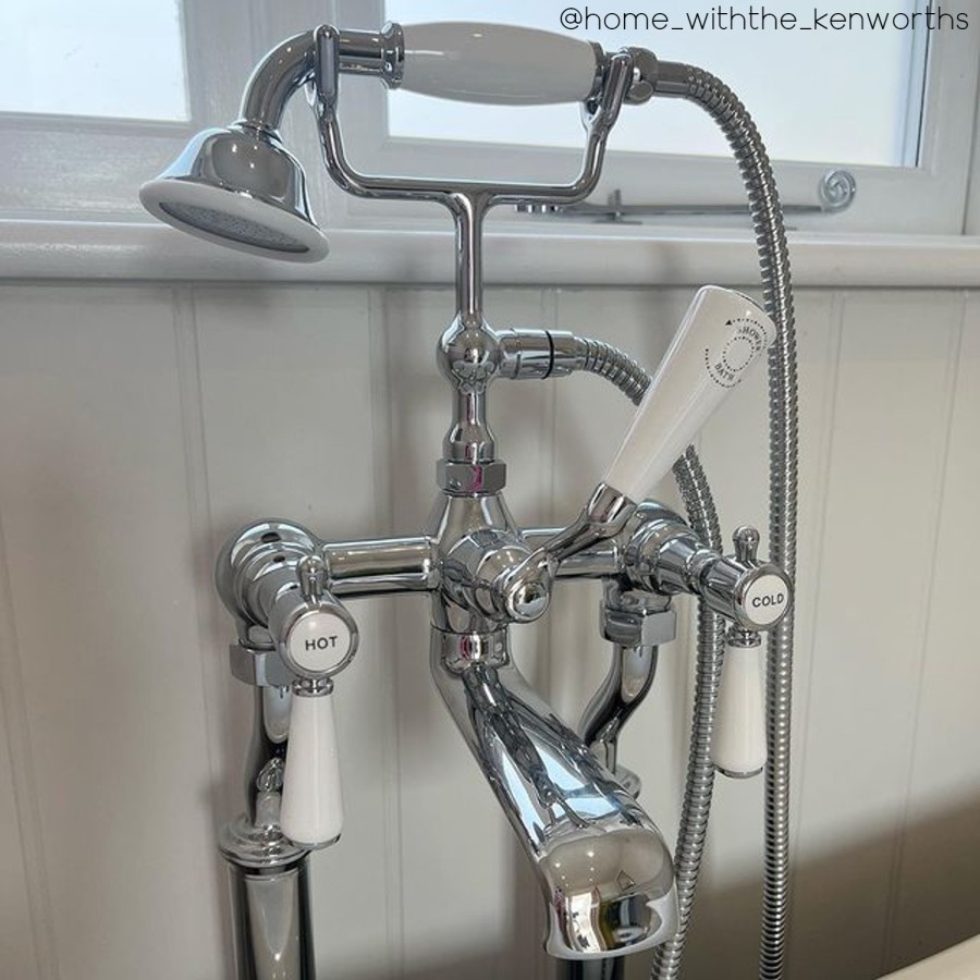 Chrome Freestanding Bath Shower Mixer Tap with Stand Pipes  - Helston