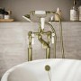 Gold Freestanding Bath Shower Mixer Tap with Stand Pipes - Helston