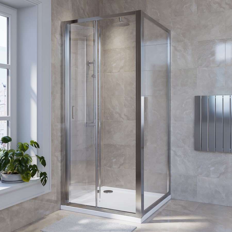 800x800mm Chrome 6mm Glass Square Bi-Fold Shower Enclosure - Carina