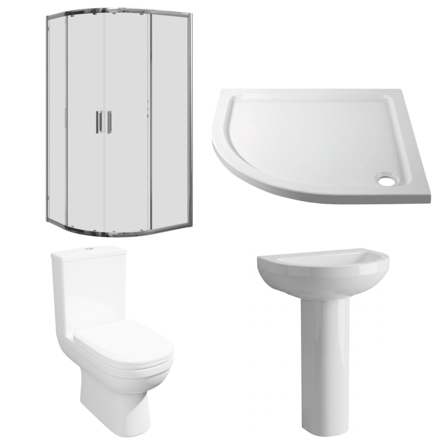 800mm Quadrant Chrome Shower Enclosure Suite with Toilet & Basin - Carina
