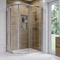 900x760mm Chrome 6mm Glass Left Hand Offset Quadrant Shower Enclosure with Shower Tray - Carina