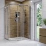 900x760mm Chrome 6mm Glass Left Hand Offset Quadrant Shower Enclosure with Shower Tray - Carina