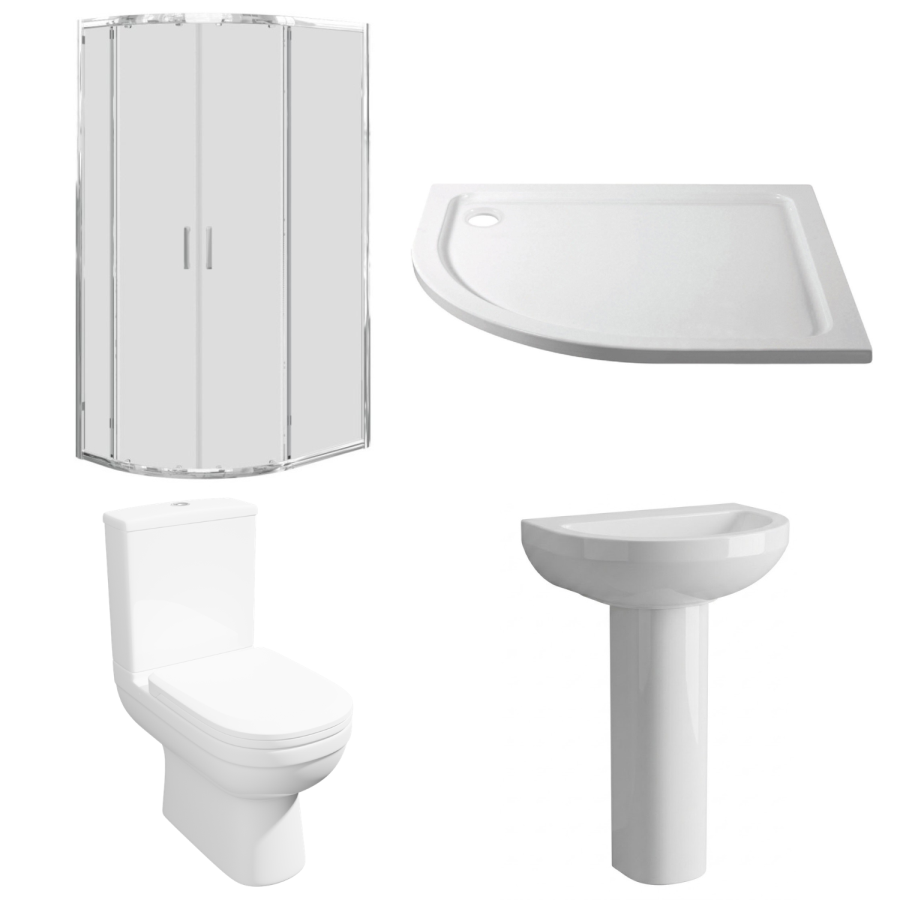 900 x 760mm Left Hand Offset Quadrant Shower Enclosure Suite with Toilet & Basin - Carina