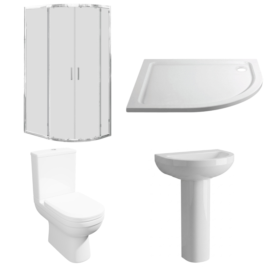 1000 x 800mm Right Hand Offset Quadrant Shower Enclosure Suite with Toilet & Basin - Carina
