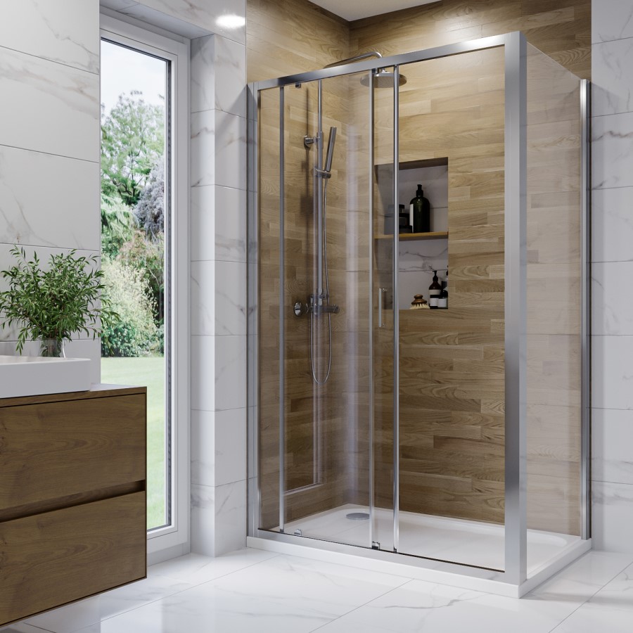 1000x760mm Chrome 6mm Glass Rectangular Sliding Shower Enclosure - Carina
