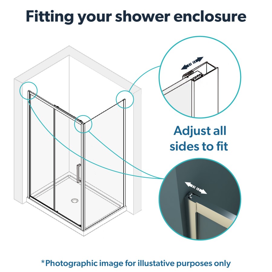 1000x760mm Chrome 6mm Glass Rectangular Sliding Shower Enclosure - Carina