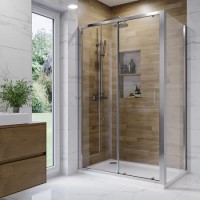 1400x800mm Chrome 6mm Glass Rectangular Sliding Shower Enclosure with Shower Tray - Carina