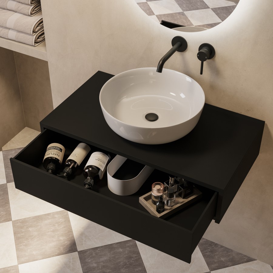 800mm Black Wall Hung Countertop Vanity Unit with Basin - Lugo