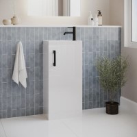 400mm White Freestanding Cloakroom Vanity Unit with Basin and Black Handle - Ashford