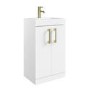 500mm White Freestanding Vanity Unit with Basin and Brass Handles - Ashford