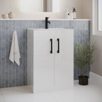 600mm White Freestanding Vanity Unit with Basin and Black Handles - Ashford
