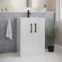 600mm White Freestanding Vanity Unit with Basin and Black Handles - Ashford