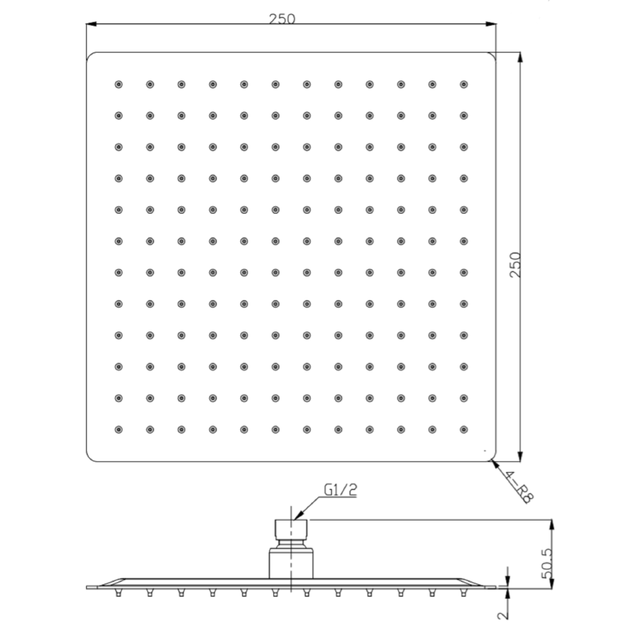 Matt Black 2 Outlet Thermostatic Mixer Shower Set With Wall Mounted 250mm Shower Head and Bath Filler Spout - Zana