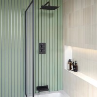 Matt Black 2 Outlet Thermostatic Mixer Shower Set With Wall Mounted 250mm Shower Head and Bath Filler Spout - Zana