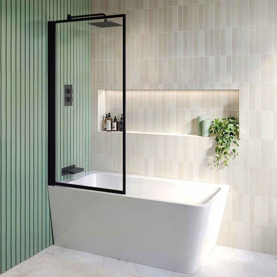 Matt Black 2 Outlet Thermostatic Mixer Shower Set With Wall Mounted 250mm Shower Head and Bath Filler Spout - Zana