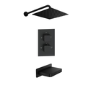 Matt Black 2 Outlet Thermostatic Mixer Shower Set With Wall Mounted 250mm Shower Head and Bath Filler Spout - Zana