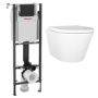 Wall Hung Rimless Toilet with Soft Close Seat, Black Mechanical Flush Plate, 1177mm Wirquin Frame & Cistern – Newport
