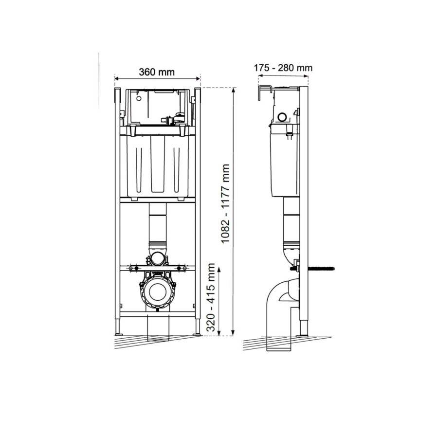 Wall Hung Rimless Toilet with Soft Close Seat, Black Mechanical Flush Plate, 1177mm Wirquin Frame & Cistern – Newport