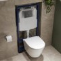 Wall Hung Rimless Toilet with Soft Close Seat, Chrome Mechanical Flush Plate, 1168mm Frame & Cistern – Newport