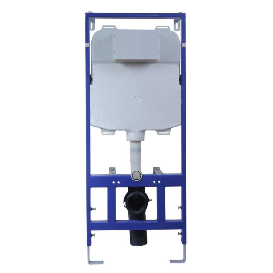 Wall Hung Rimless Toilet with Soft Close Seat, Chrome Mechanical Flush Plate, 1168mm Frame & Cistern – Newport