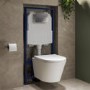 Wall Hung Rimless Toilet with Soft Close Seat, Chrome Pneumatic Flush Plate, 1168mm Frame & Cistern – Newport