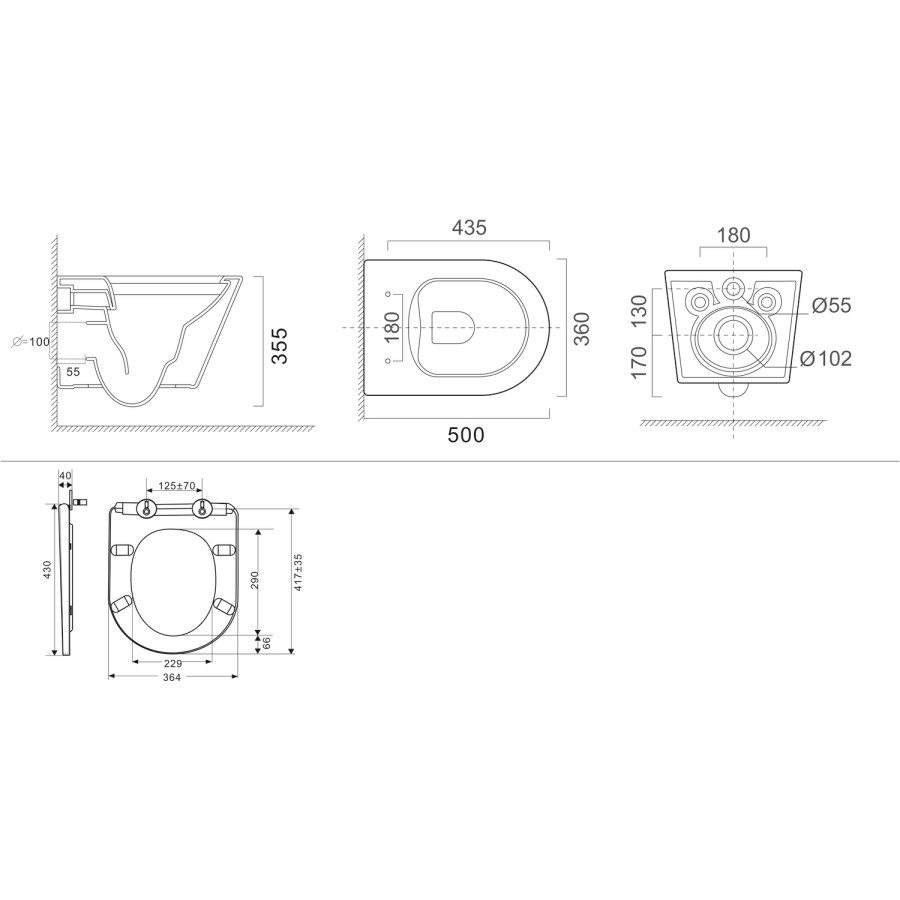 Wall Hung Rimless Toilet with Soft Close Seat, White Glass Sensor Flush Plate, 1168mm Frame & Cistern – Newport