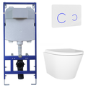 Wall Hung Rimless Toilet with Soft Close Seat, White Glass Sensor Flush Plate, 1168mm Frame & Cistern – Newport
