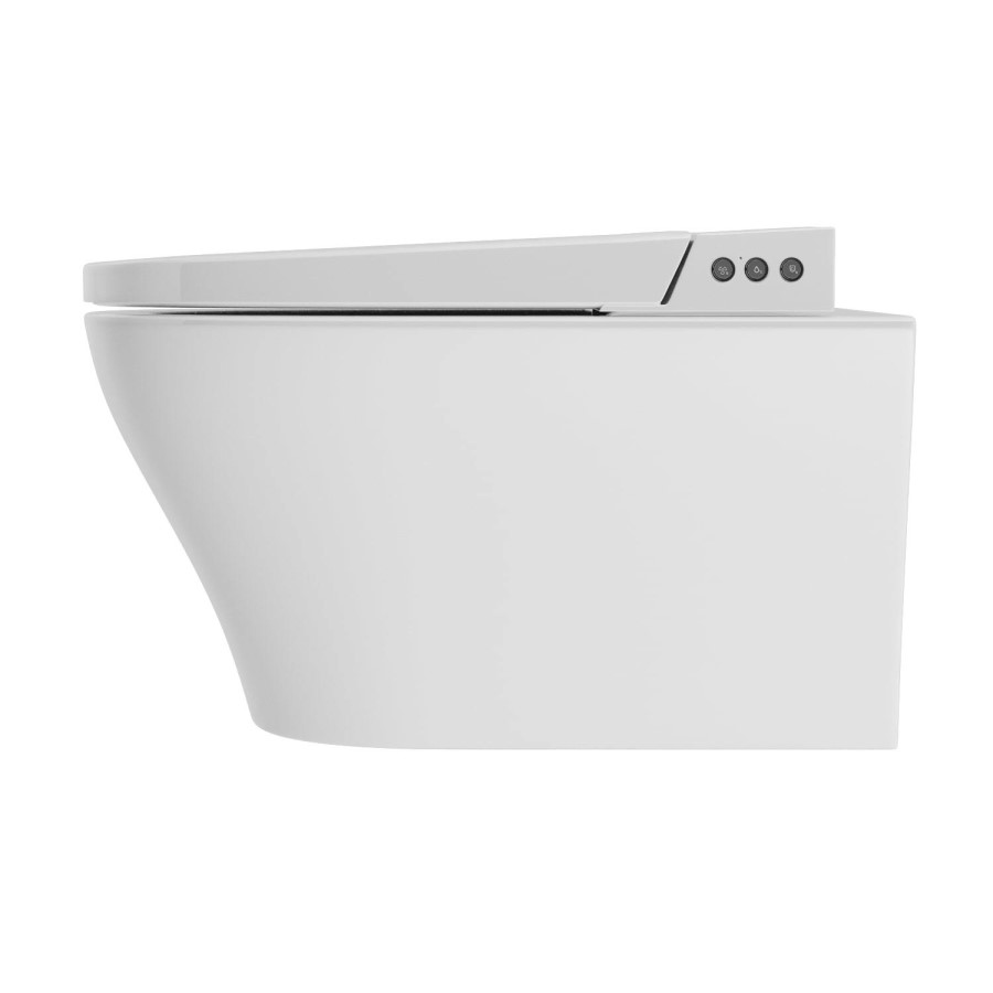 Wall Hung Smart Bidet Toilet with Heated Seat & Gunmtal Pneumatic Flush Plate, 1168mm Frame & Cistern - Purificare