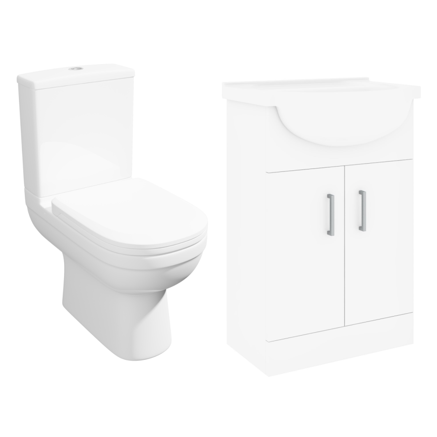 Close Coupled Toilet and 550mm Basin Vanity Unit Bathroom Suite - Classic