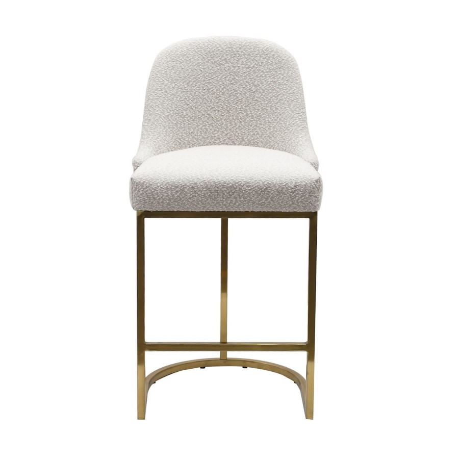 Set of 3 Beige Boucle Kitchen Stools with Gold Legs - Callie