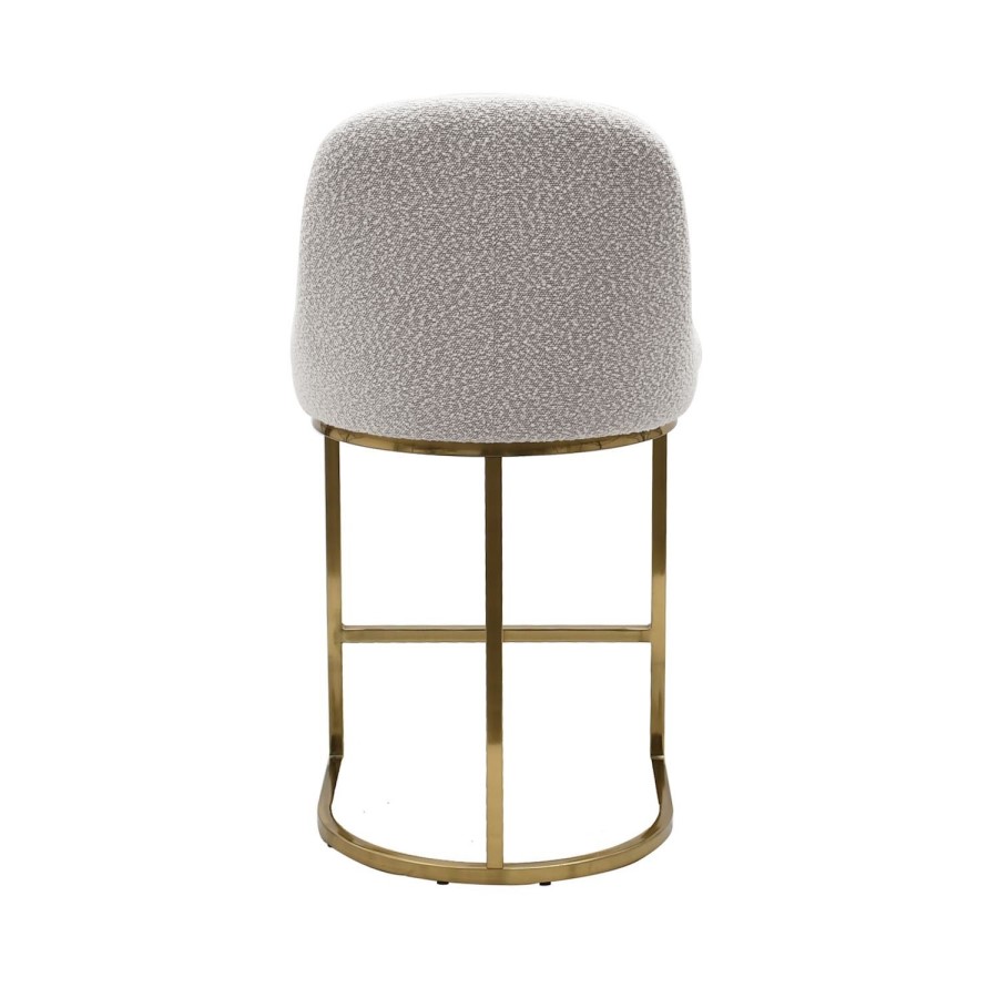 Set of 4 Beige Boucle Kitchen Stools with Gold Legs - Callie