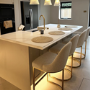 Set of 4 Beige Boucle Kitchen Stools with Gold Legs - Callie