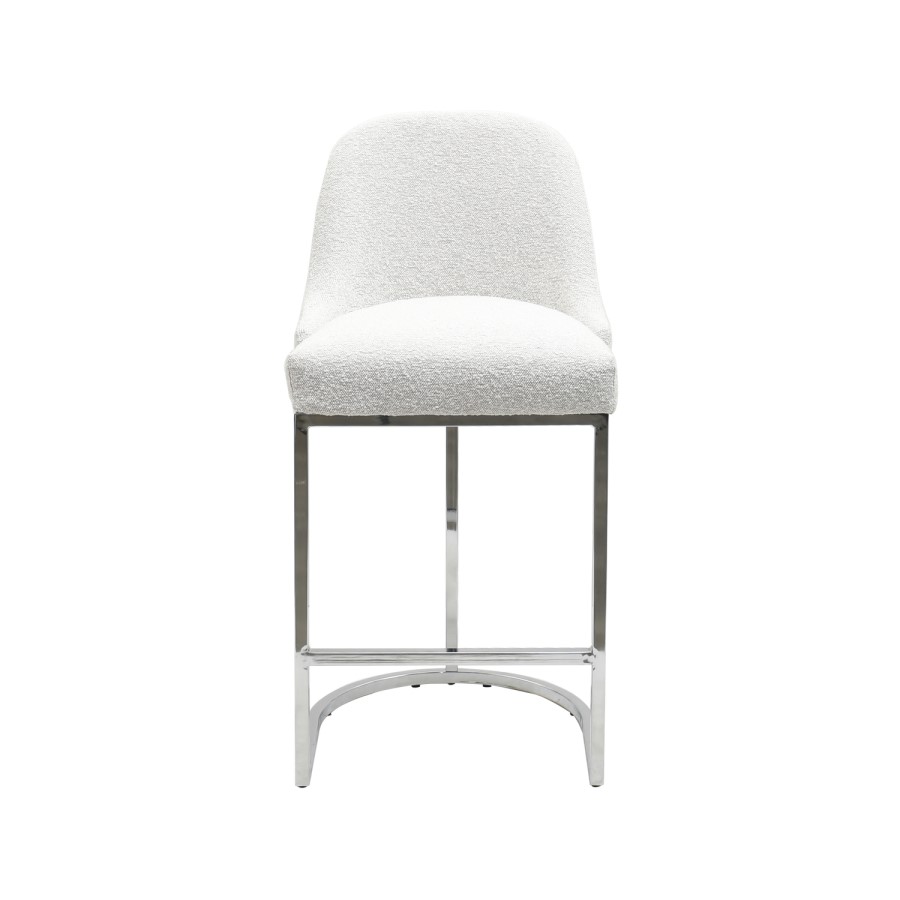 Set of 3 Beige Boucle and Chrome Kitchen Stools - Callie