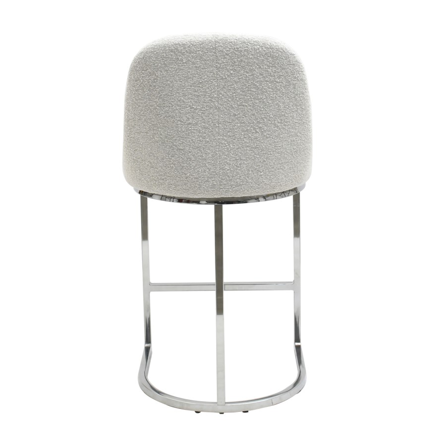 Set of 3 Beige Boucle and Chrome Kitchen Stools - Callie