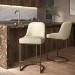 Set of 2 Beige Upholstered Kitchen Stools with Brass Legs - Callie