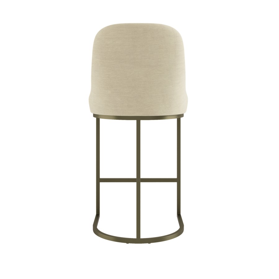 ALMOST PERFECT - Beige Upholstered Kitchen Stool with Brass Legs - Callie