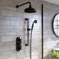 Black 2 Outlet Wall Mounted Thermostatic Mixer Shower Set with Hand Shower - Cambridge